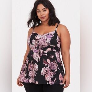 Torrid Black Floral Challis Corset Cami Size 0 Large